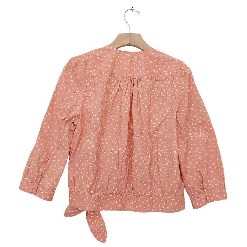 Madewell Wrap Blouse Womens Medium Peach Tie Front 3/4 Sleeve V-Neck Stars Boho - Picture 2 of 13